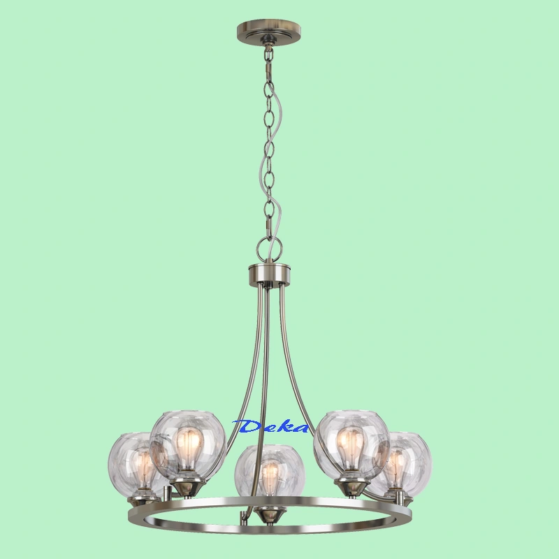 5 lights wagon wheel chandelier with globe clear glass shade