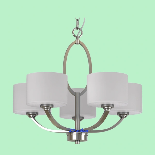 5 lights brushed nickel chandelier with frosted glass shade