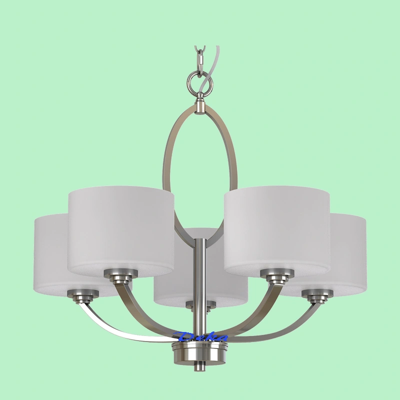 5 lights brushed nickel chandelier with frosted glass shade