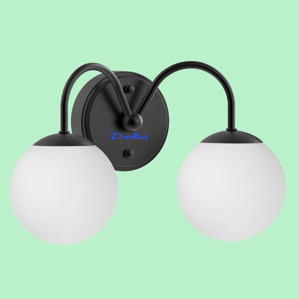 2 lights black wall sconce with ball frosted glass shade