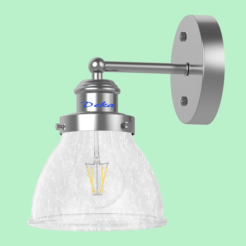 1 light brushed nickel wall lamp with bubble glass shade