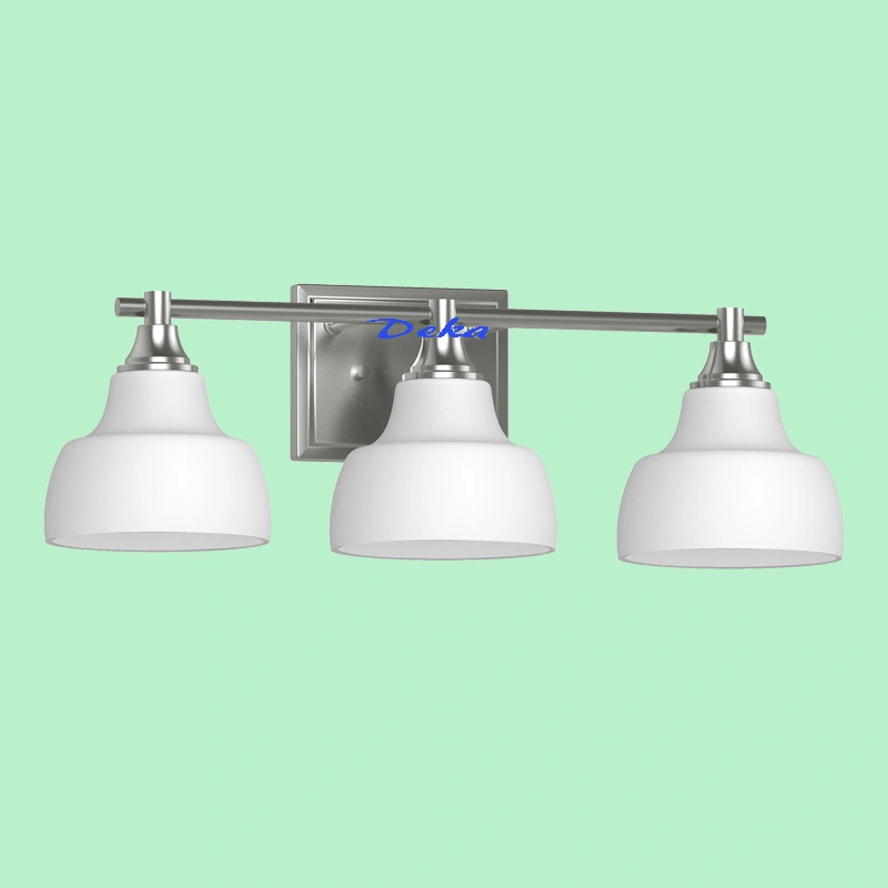 3 lights brushed nickel vanity with white glass shade