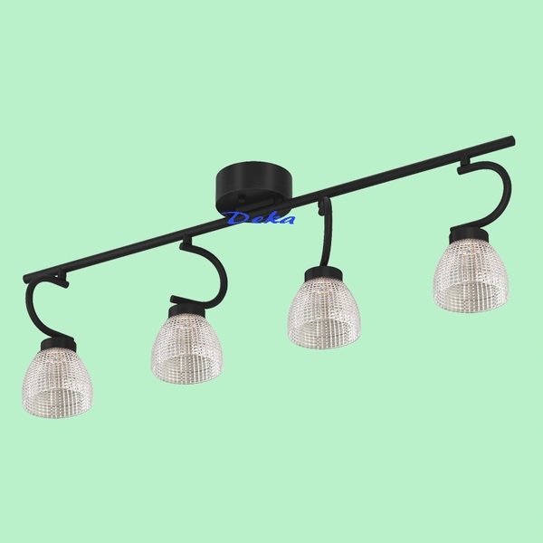4 lights black arc track,ribbed glass shade