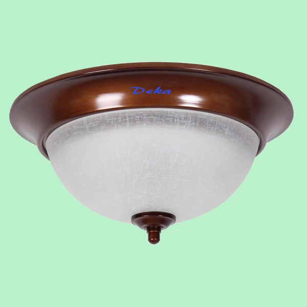 Brown metal flush mount with crack glass shade