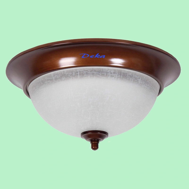 Brown metal flush mount with crack glass shade