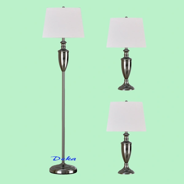 3 Pieces brushed nickel champion cup lamp set