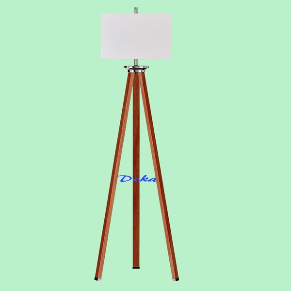 Wooden tripod floor lamp with fabric shade