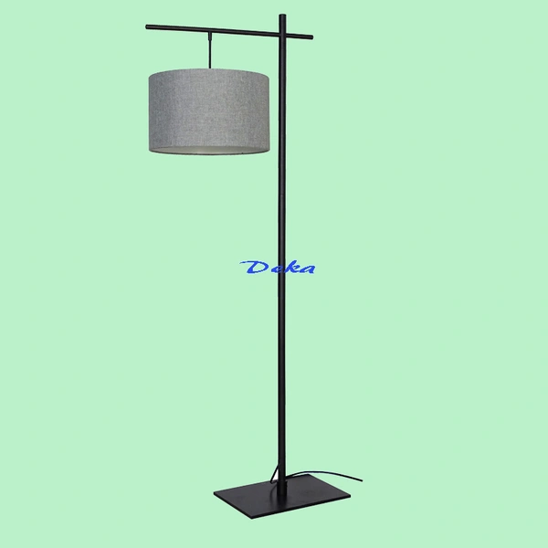 Black arc floor lamp with fabric shade