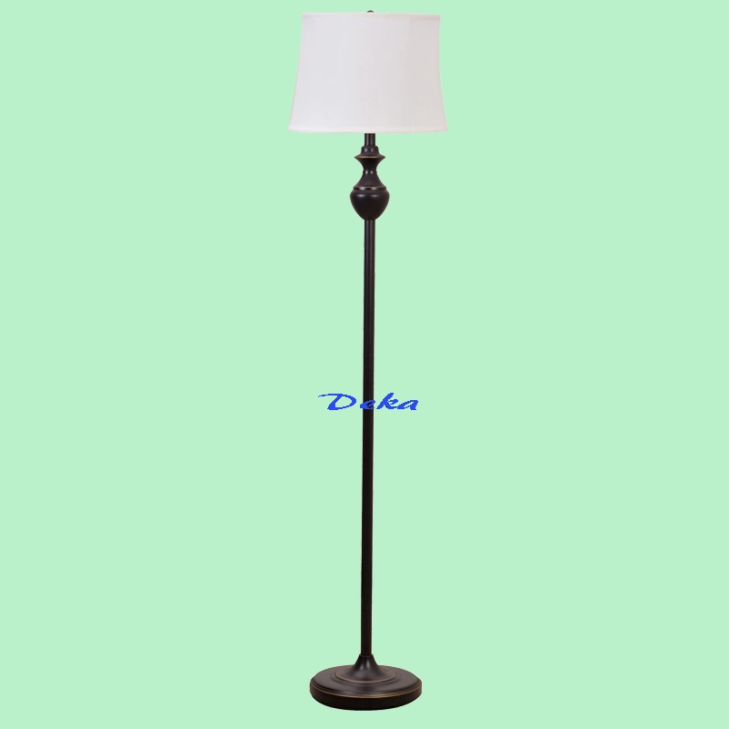 Oil-rubbed bronze metal floor lamp with fabric shade