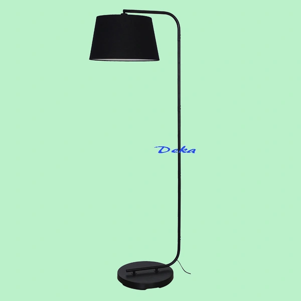 Black arc floor lamp with fabric shade