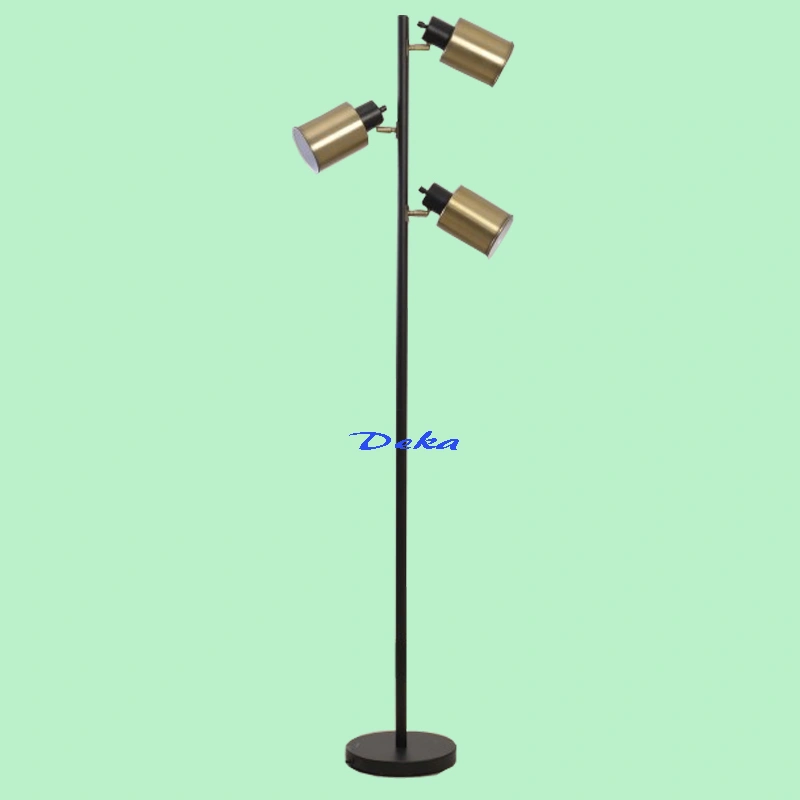 3 light brass and black tree floor lamp