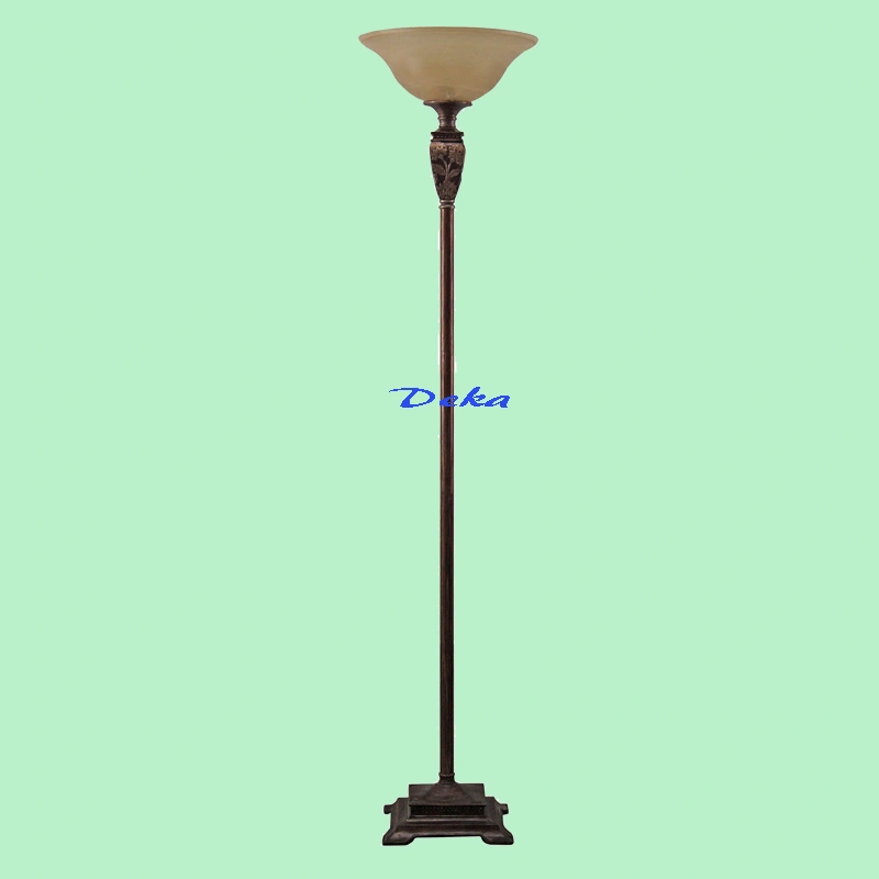 Brown torchiere with glass shade