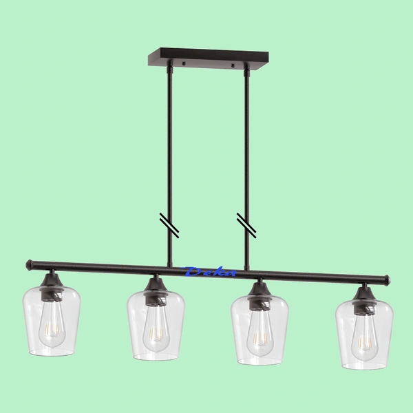 4 lights dual pole black brown pendant with clear glass shade