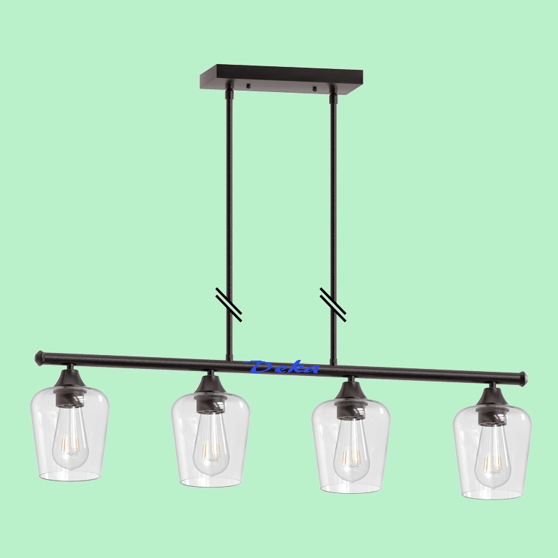 4 lights dual pole black brown pendant with clear glass shade