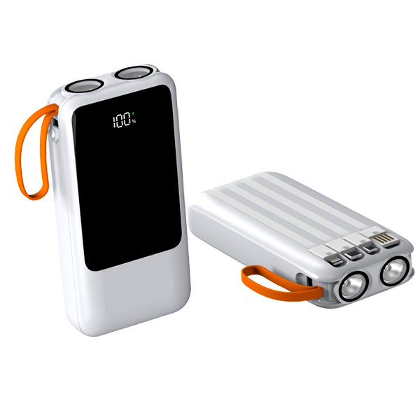 20000mAh Fast Charge Power Bank With Dual Led Lamp and Built-in Cables