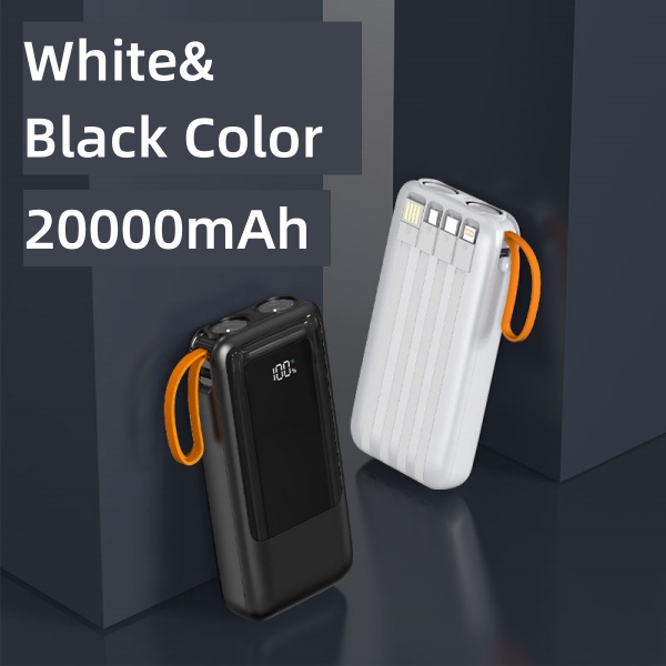 20000mAh Fast Charge Power Bank With Dual Led Lamp and Built-in Cables