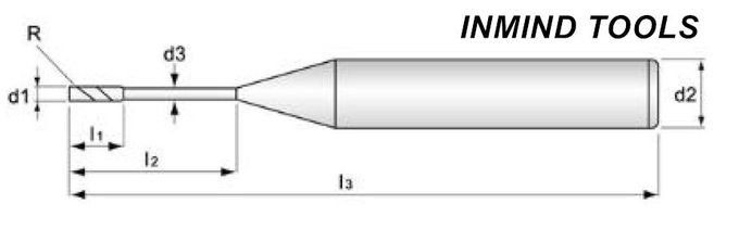 Fresa de extremo de punta esférica de cuello largo con revestimiento de TiSiN de 2,5 mm de diámetro 0