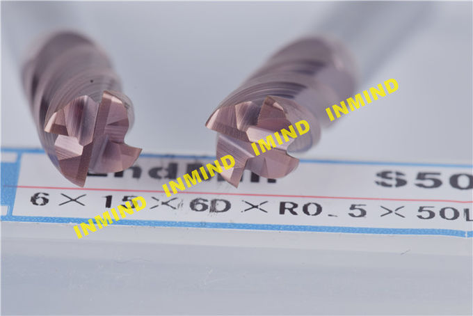 Fraise en bout à rayon d'angle 6*R0.5*50L jusqu'à HRC65 4 Fraise en bout à haute dureté Revêtement SiN 0