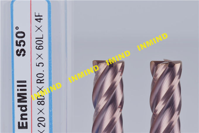 Fraise en bout à rayon d'angle 6 * R0.5 * 50L jusqu'à HRC65 4 Fraise en bout à haute dureté Revêtement SiN 1