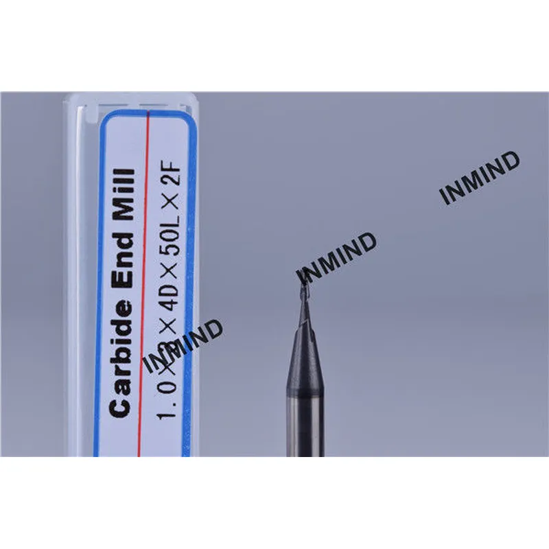 2 flautas, recubrimiento hrc50 altin, molino de extremo cuadrado de 1.0 mm * 2f, tamaño de grano 0.8um, alta precisión, fresa de carburo, 