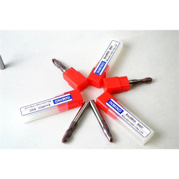 Fraise en bout à bout sphérique de haute précision de 10 mm avec revêtement tisin hrc55, granulométrie de 0,5 um 