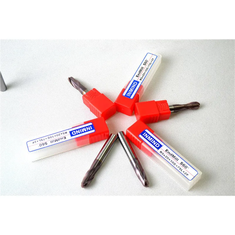 Fraise en bout à bout sphérique de haute précision de 10 mm avec revêtement tisin hrc55, granulométrie de 0,5 um 