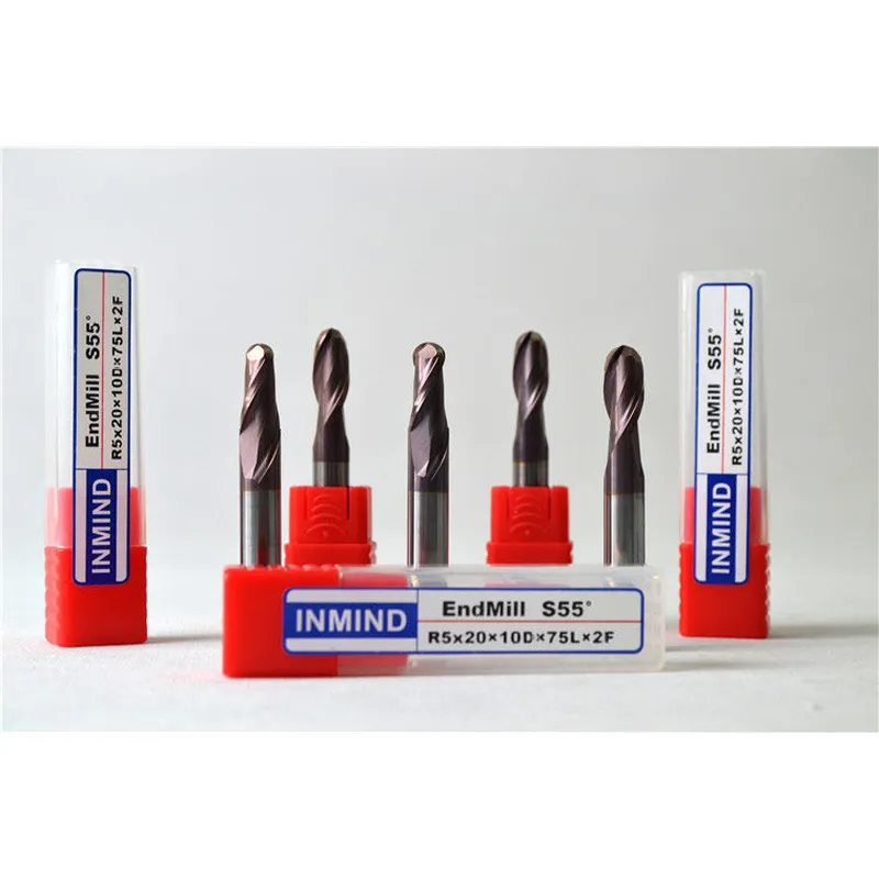 Fraise en bout à bout sphérique de haute précision de 10 mm avec revêtement tisin hrc55, granulométrie de 0,5 um 