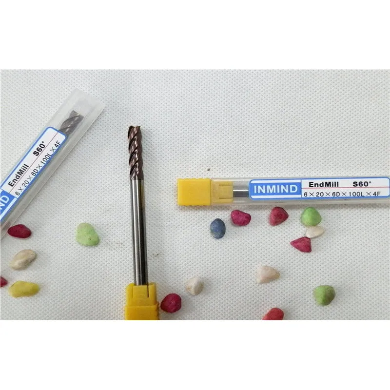 Molino de extremo cuadrado de carburo con recubrimiento de estaño / altin de longitud larga, diámetro de 1,0 mm - 20 mm 