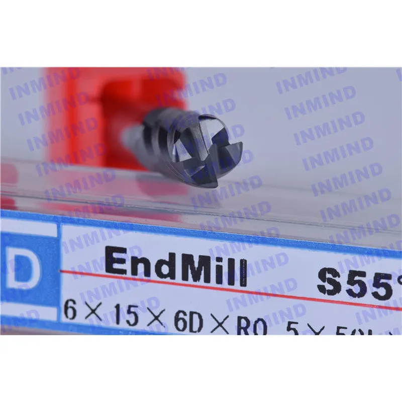 fraise en bout à rayon d'angle 6 * r0.5 * 50l jusqu'à hrc65 4 flûte fraise en bout à haute dureté revêtement de péché 