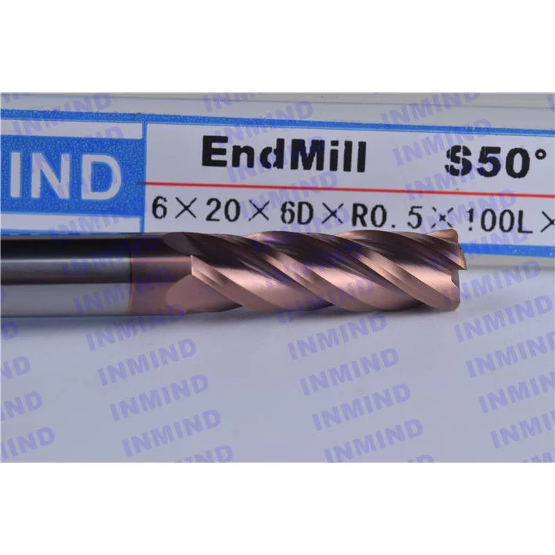 hrc65 fresa de extremo de radio de esquina de vástago largo de alta dureza 4 flauta sin revestimiento de tisina 4 mm - 12 mm 