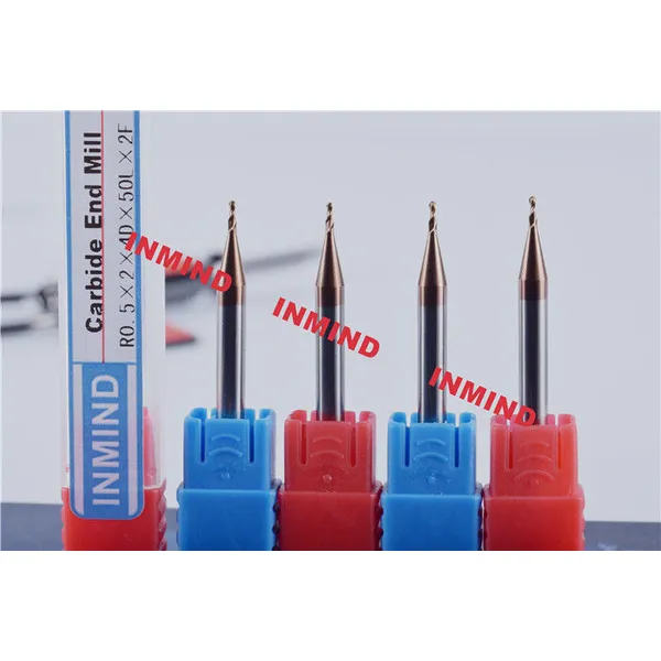 0.6mm SiN Coating HRC55 2 Flute Micro End Mill Ball Nose R0.25 / R0.3 mm