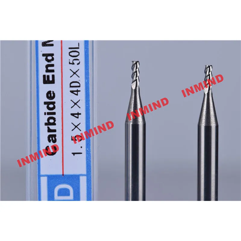 Fraise en bout à 3 dents de diamètre 1,5 mm pour l'aluminium, surface brillante, longueur de coupe de 4 mm 