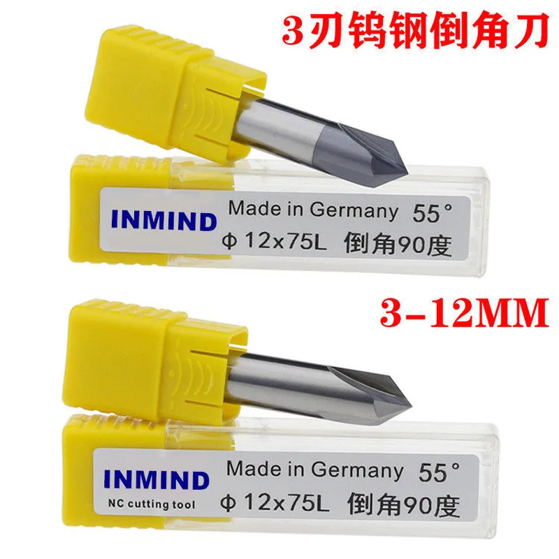 hrc55 10mm / 12mm 90º molino de extremo biselado con revestimiento de pecado tamaño de grano de 0,6 um 