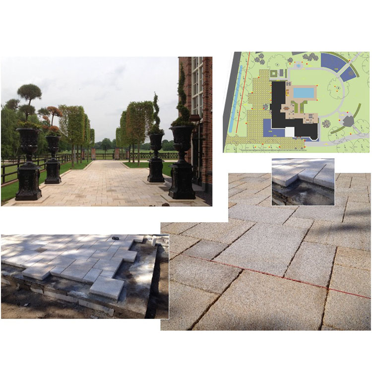 G682 yellow rusty granite bush-hammered paving stone and curbstone 