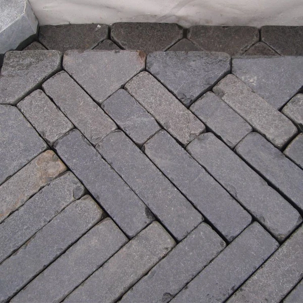 tumbled black basalt stone bricks for outdoor pavement