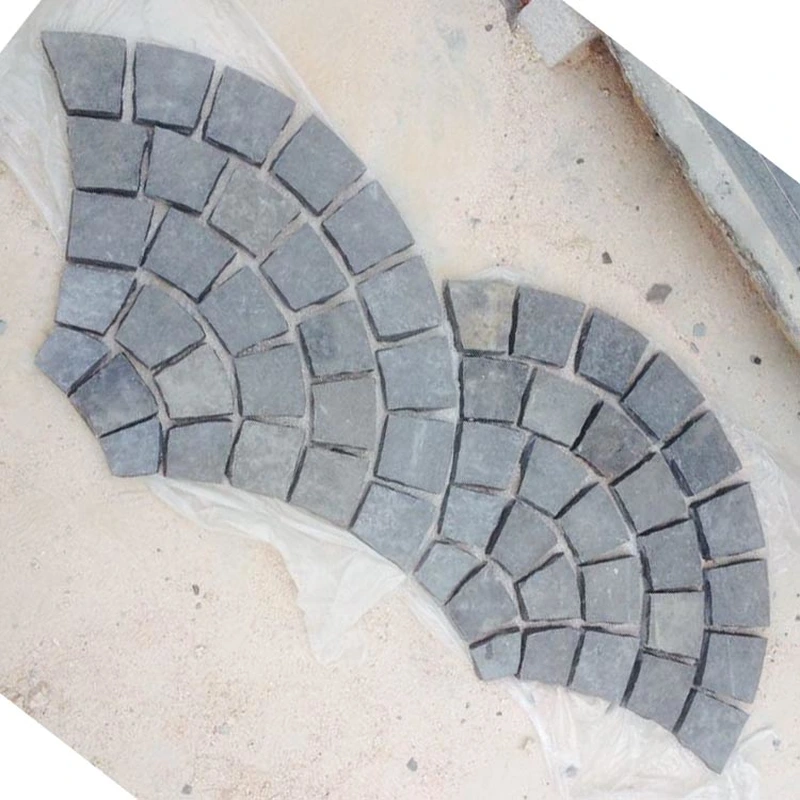 black basalt flamed fan shape mesh paving stone