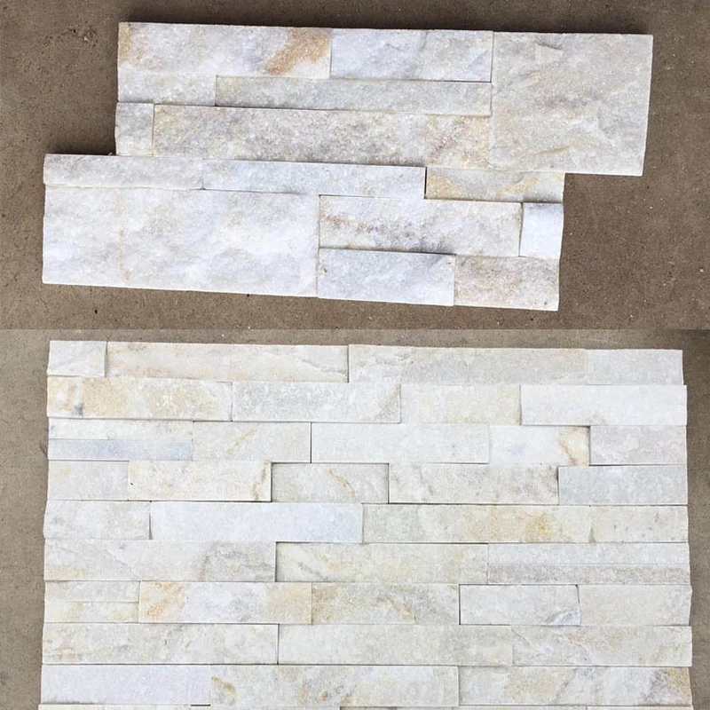 white quartz natural split stacked stone veneer panel
