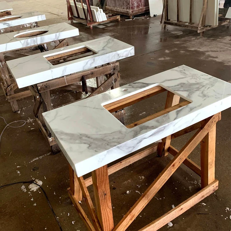 White Artificial quartzite vanity tops
