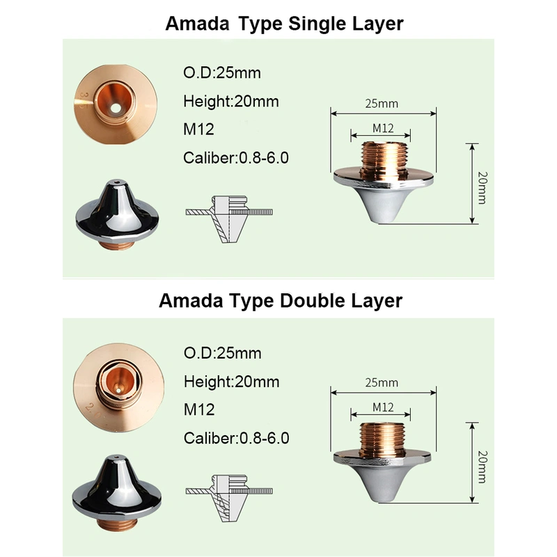 AMADA A TYPE SINGLE/DOUBLE LAYER CHROME PLATED LASER CUTTING NOZZLES