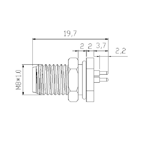 M8 3pole, 4pole male panel mount receptacle, screw locking type