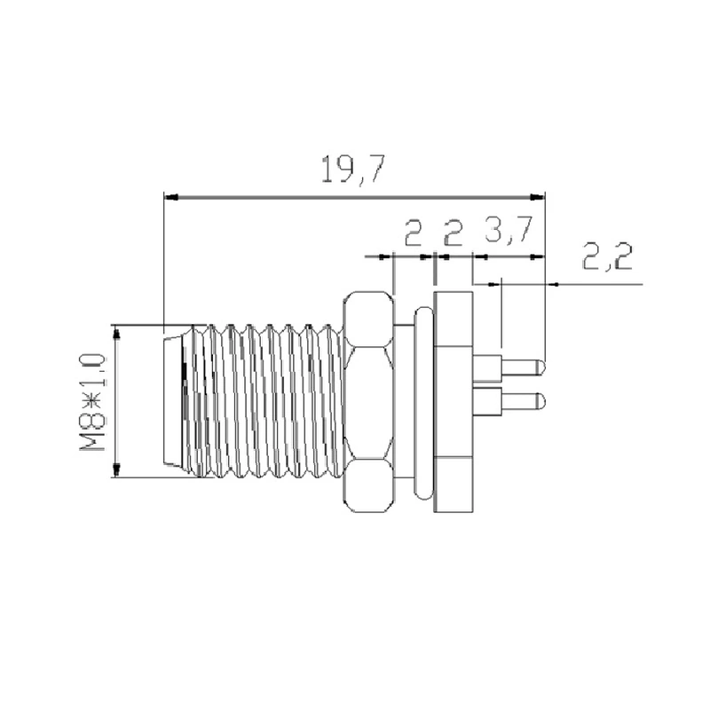 M8 3pole, 4pole male panel mount receptacle, screw locking type