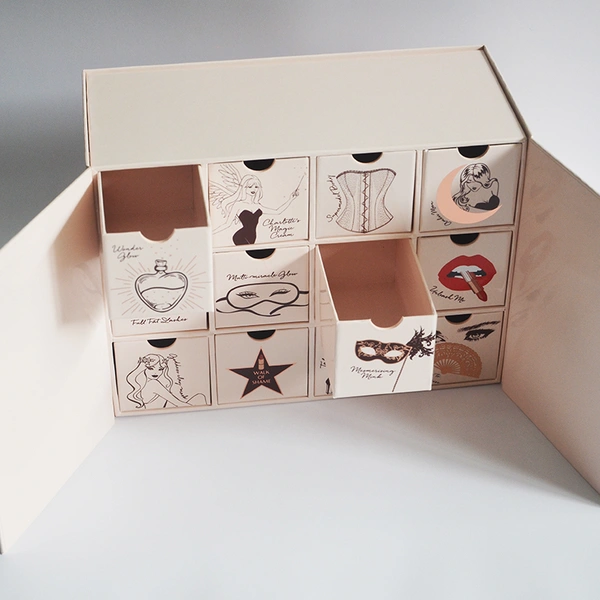 Passen Sie eine Weihnachtsglücksbox, eine Geschenkbox mit 12 Schubladen an