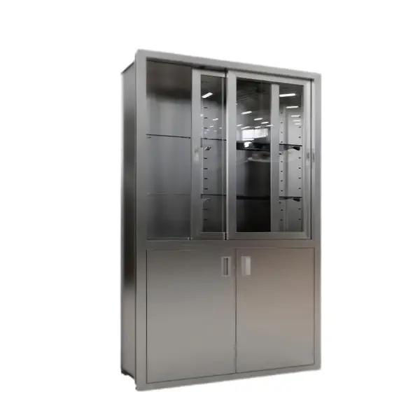 Move the door upand open the cabinet down