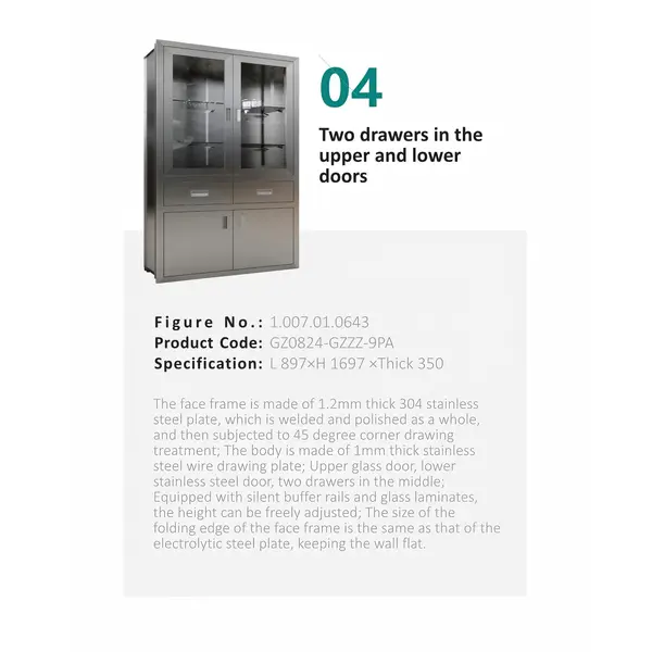 Two drawers in theupper and lower doors