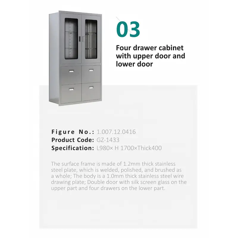 Four drawer cabinetwith upper door andlower door