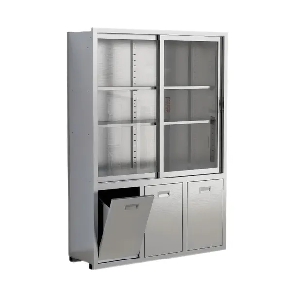 Upward moving doorand downward threestorage cabinets