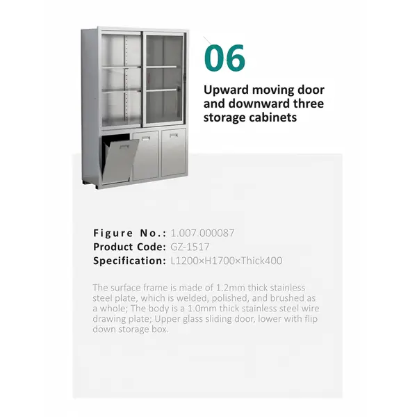 Upward moving doorand downward threestorage cabinets