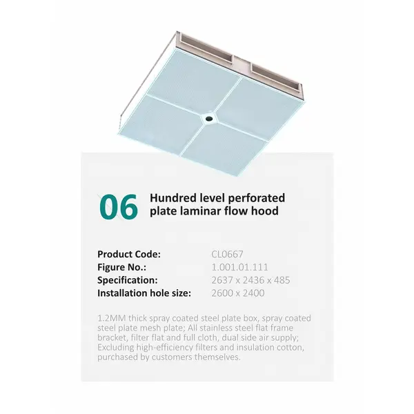 Hundred level perforated plate laminar flow hood