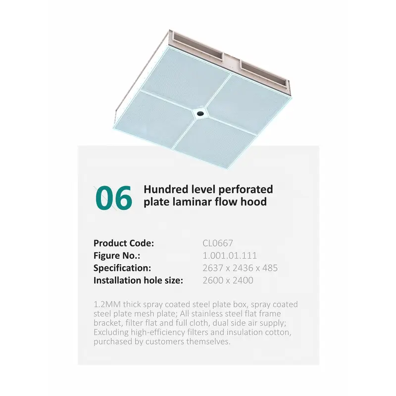 Hundred level perforated plate laminar flow hood