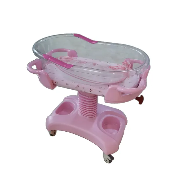 Luxury Gas Spring Lift Baby Bed Frame, Transparent Baby Basin Mattress, Easy to Move Casters, Noiseless, Can Tilt